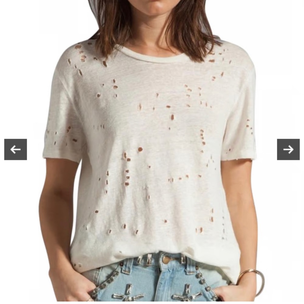 IRO distressed linen Tee shirt size Small white with deconstructed holes